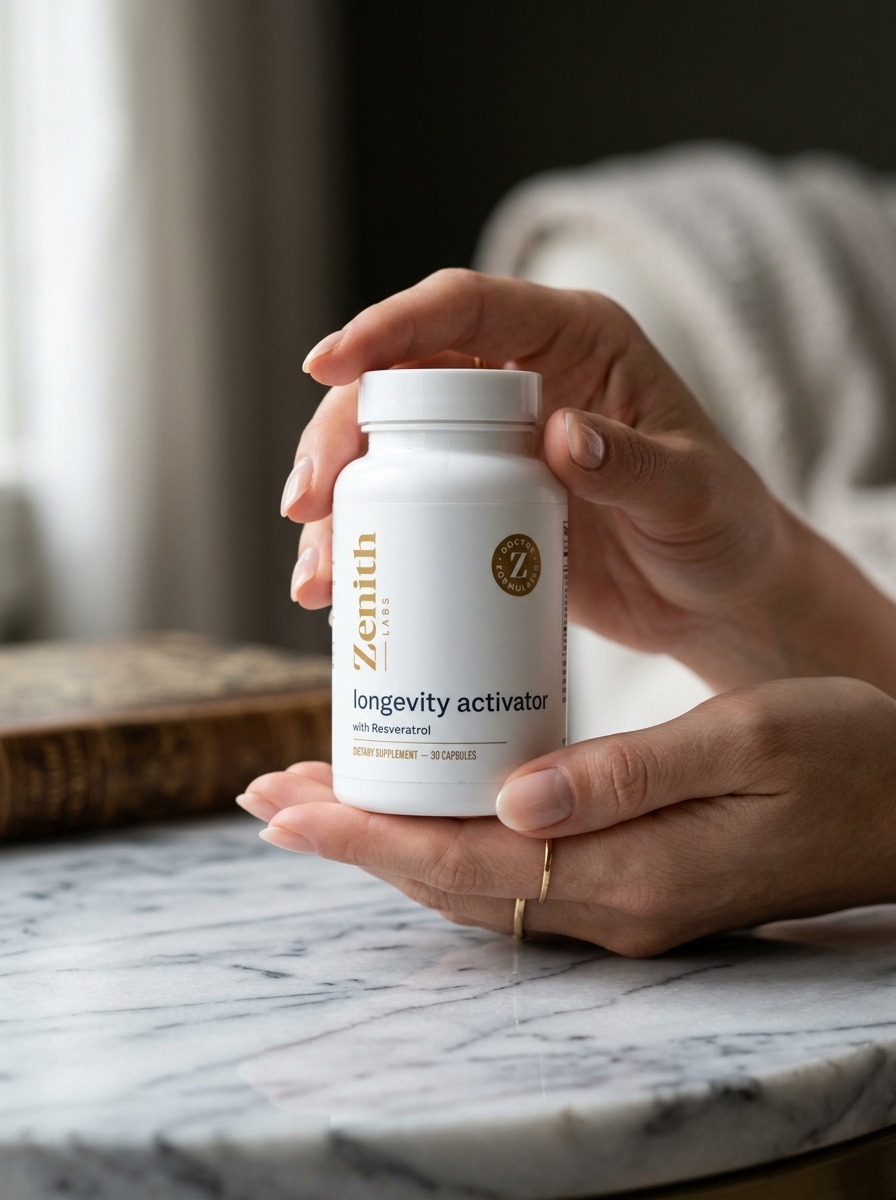 Longevity Activator supplement bottle in hands