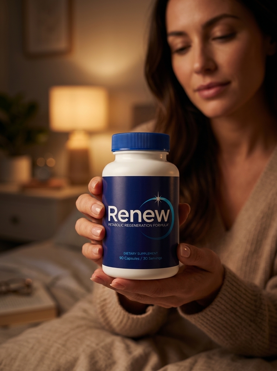 RENEW sleep supplement bottle in caring hands