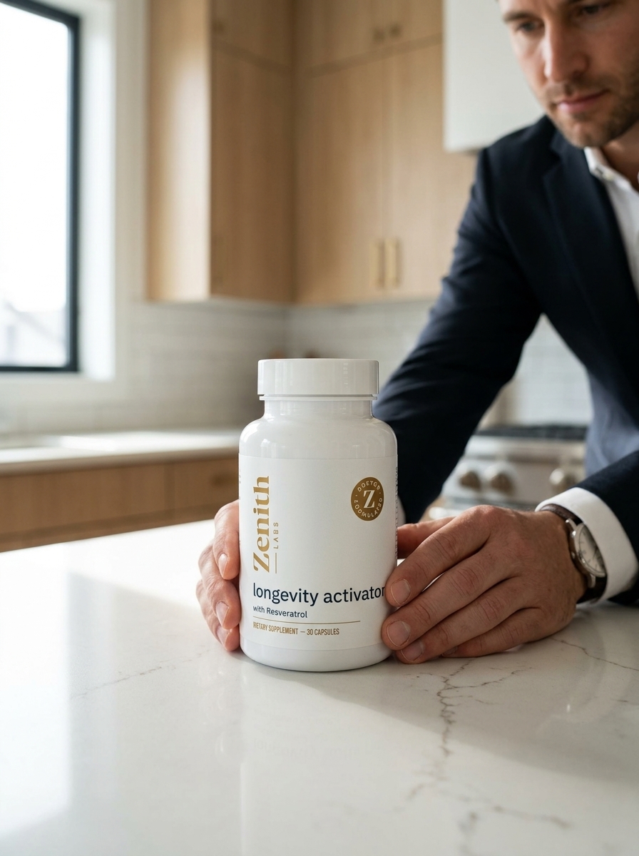 Longevity Activator bottle held by professional man