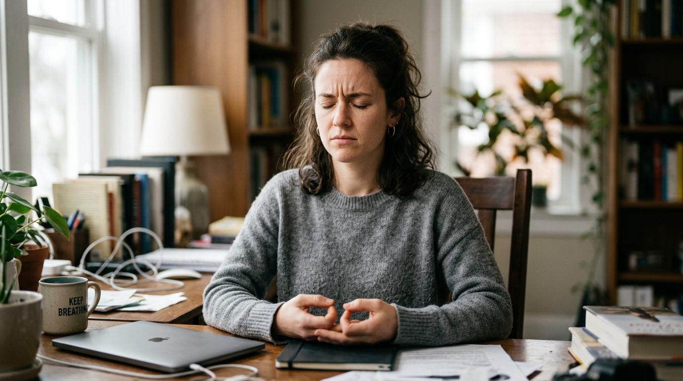 Woman struggling with workplace mindfulness practice