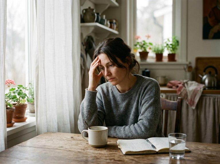 woman contemplating with coffee mug morning light
