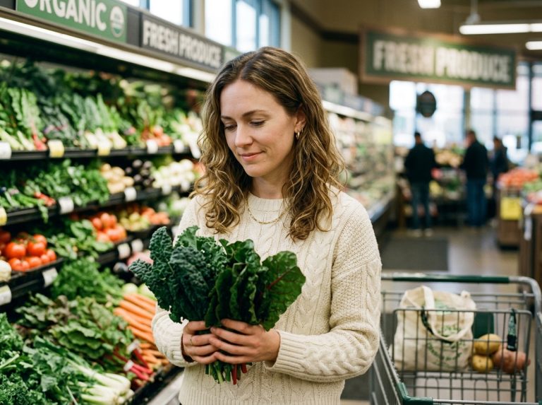 woman choosing fresh greens in grocery store
