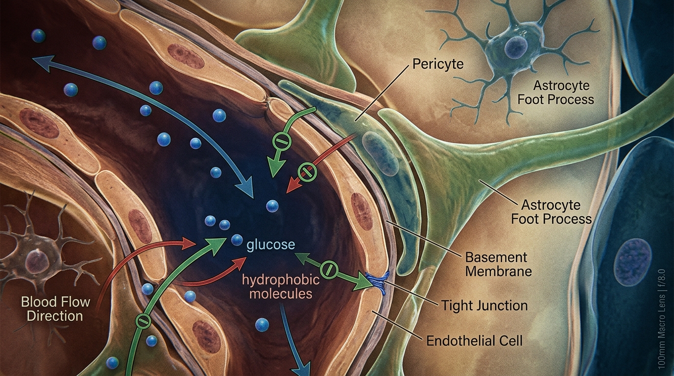blood brain barrier medical illustration close up