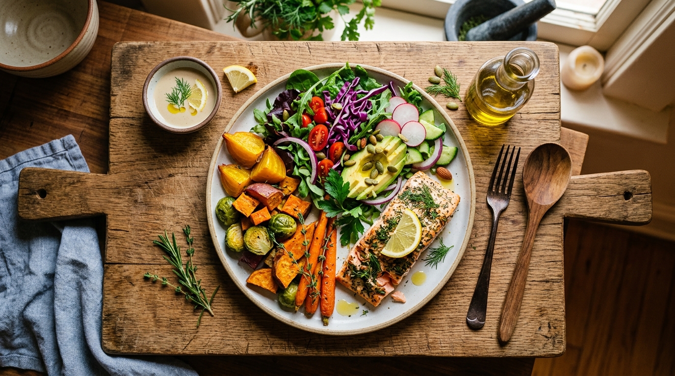 colorful anti-inflammatory meal with fresh organic ingredients
