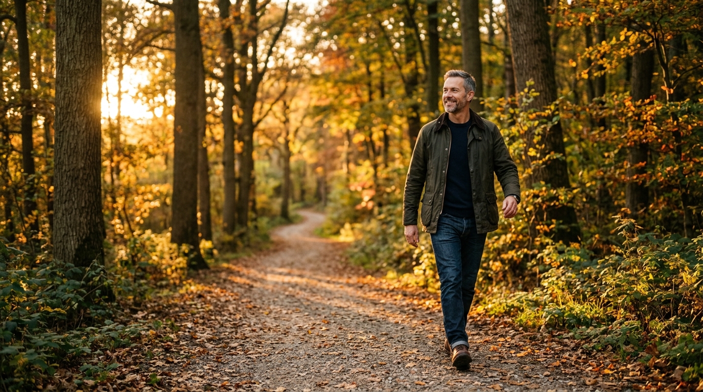 confident man walking with sustained energy and purpose