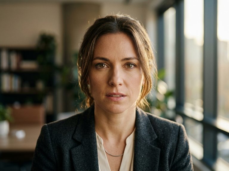 focused woman with intense gaze afternoon light