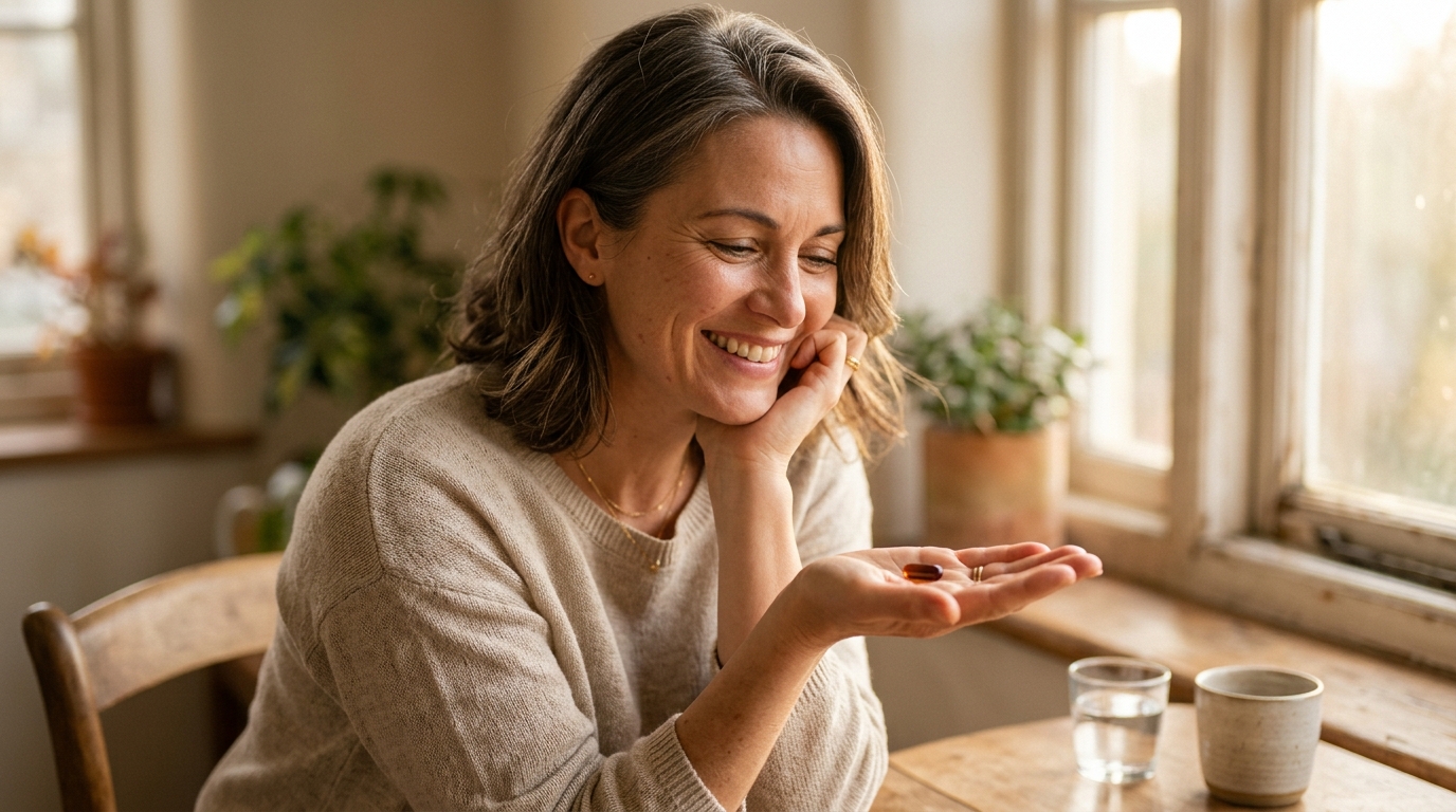 woman discovering effective supplement solution with hope