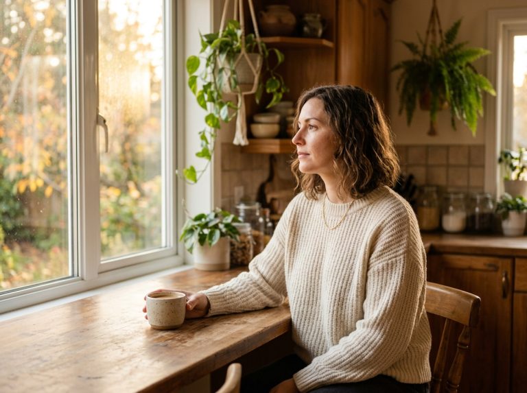 woman contemplating afternoon energy in kitchen light