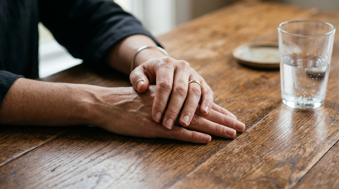 hands resting gently showing bodys quiet signals