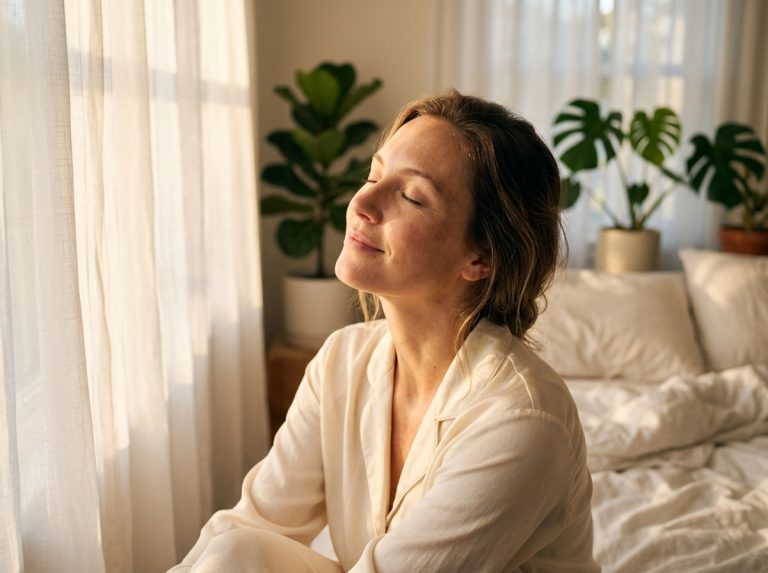Woman basking in gentle morning sunlight