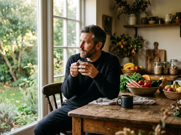 thoughtful man morning coffee contemplative moment