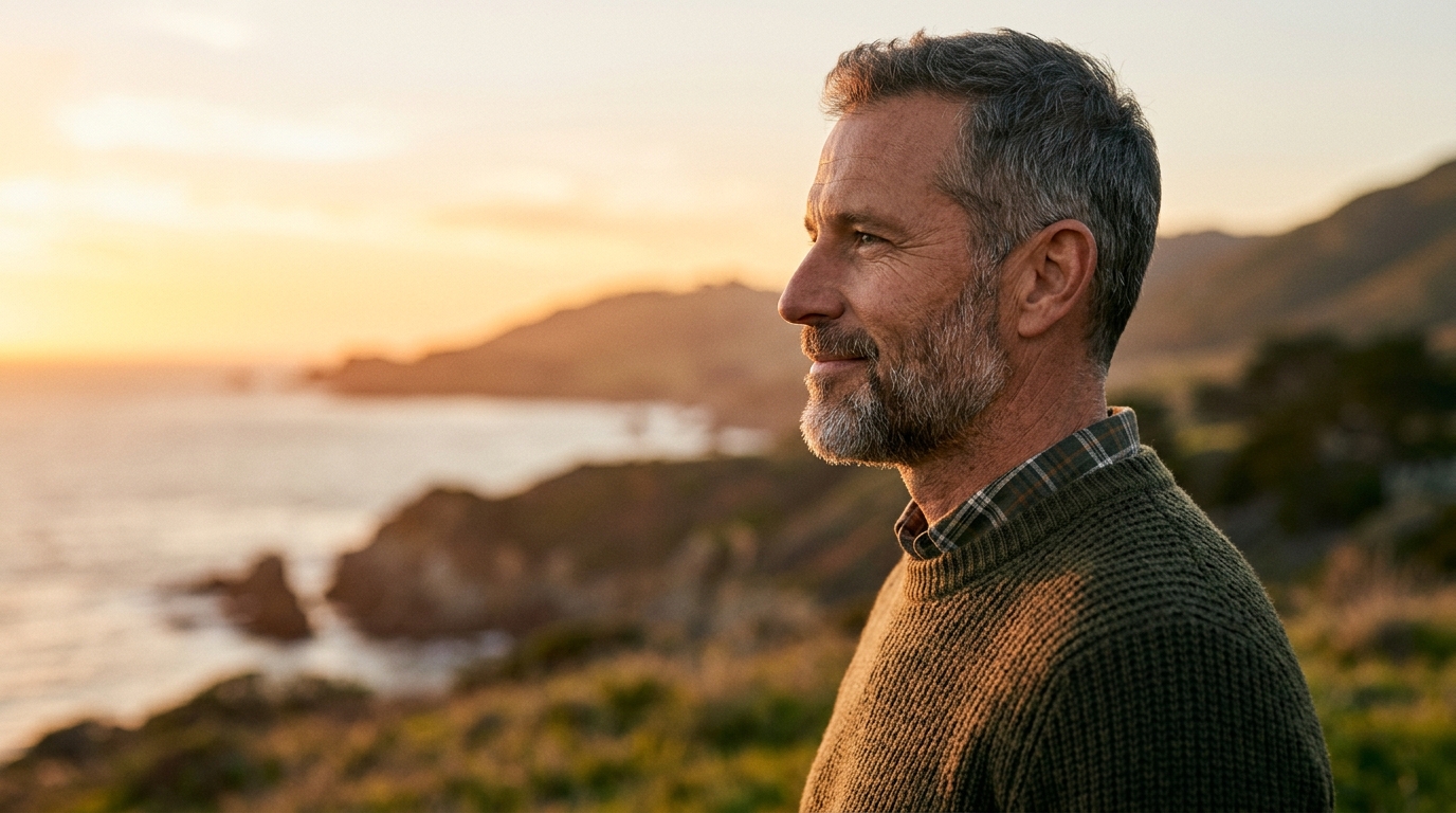 confident mature man looking toward future with vitality