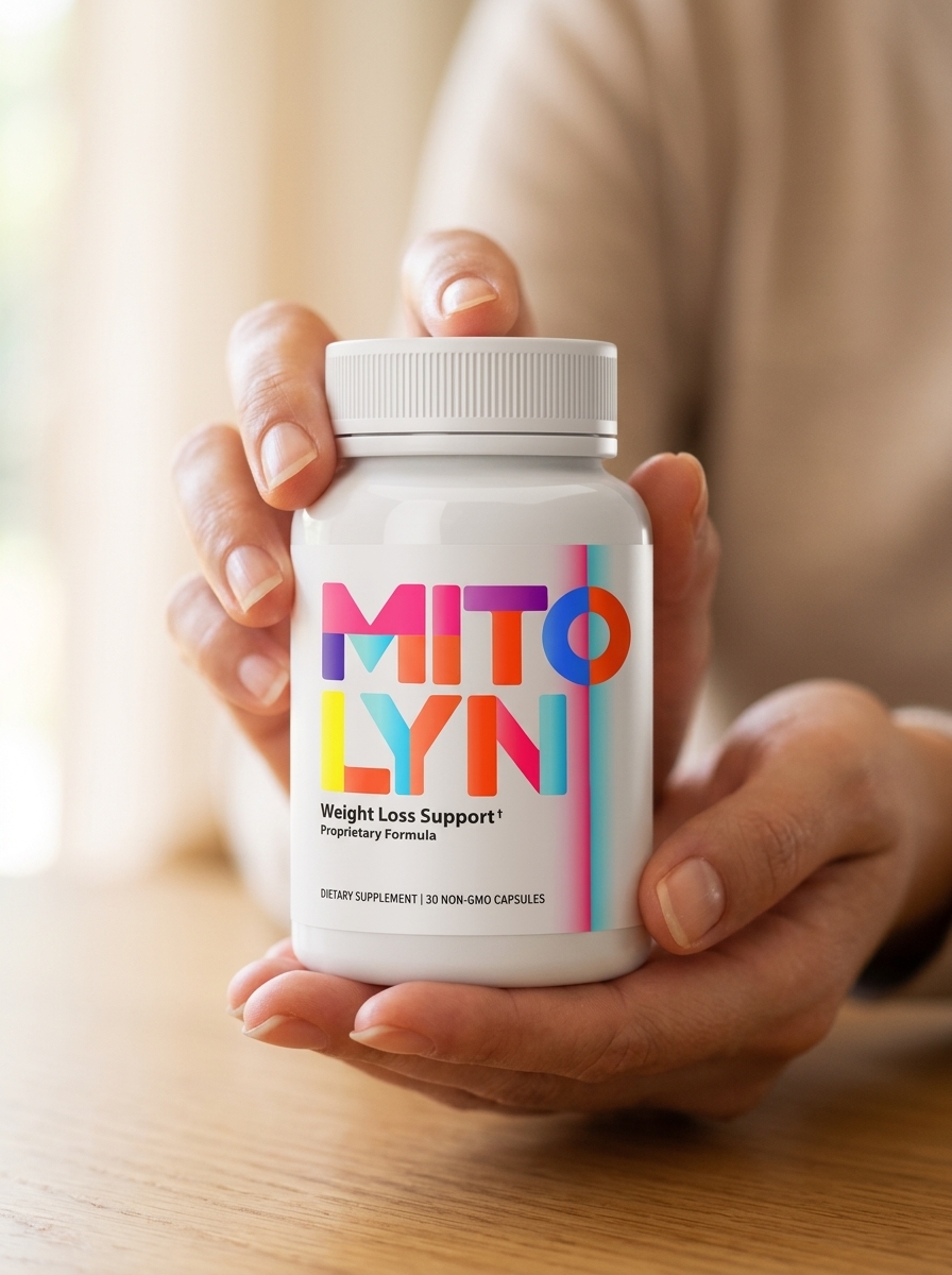 Mitolyn mitochondrial support supplement bottle held gently