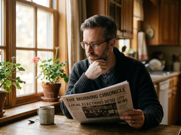 man reading newspaper by window morning light