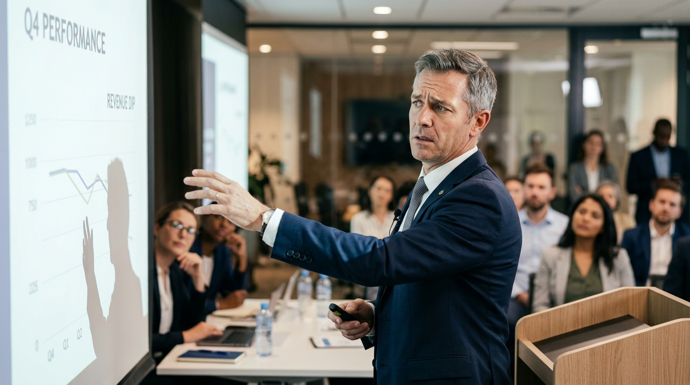 professional man hesitating during business presentation