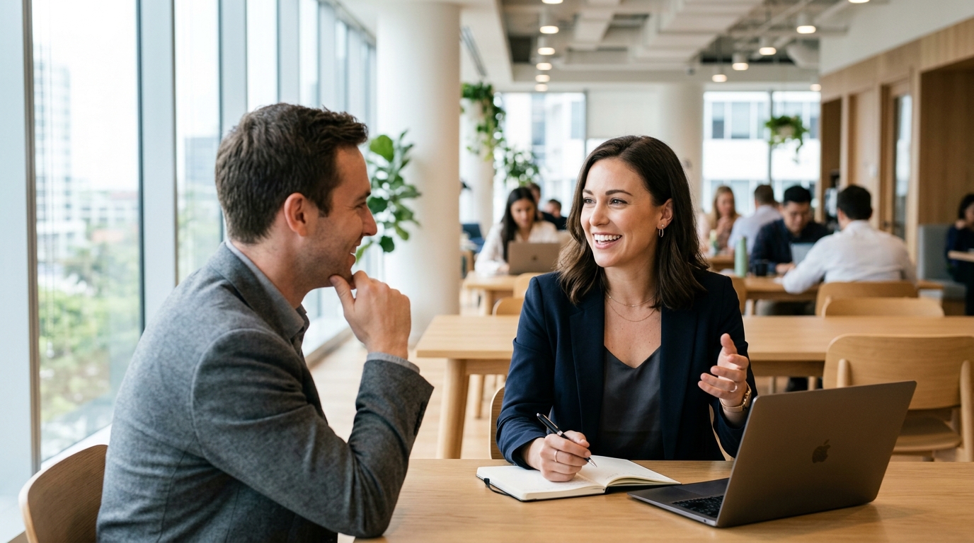 confident professional clear mental focus business discussion