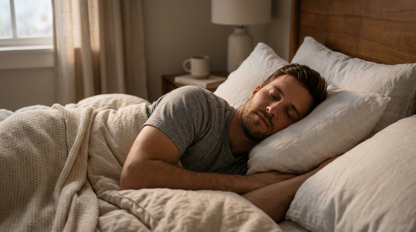 man sleeping peacefully through the night