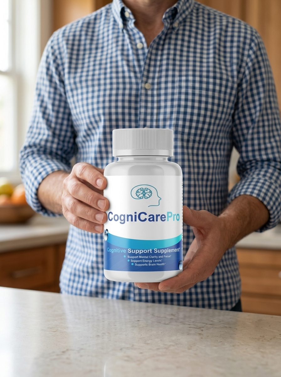 CogniCare Pro brain supplement bottle held by man