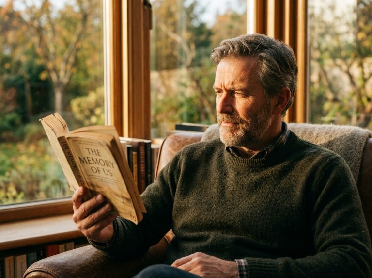 man reading book arm's length window light