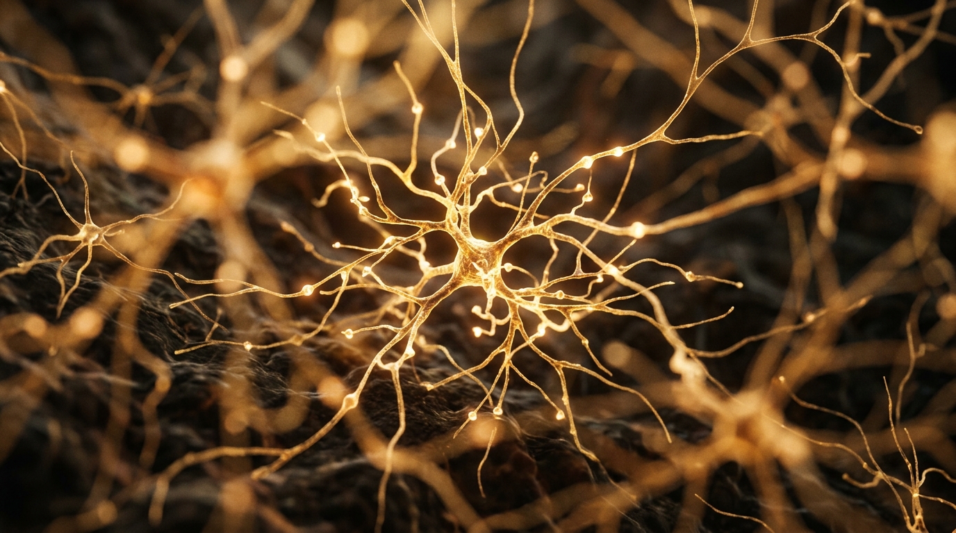 neural network connections web patterns golden light