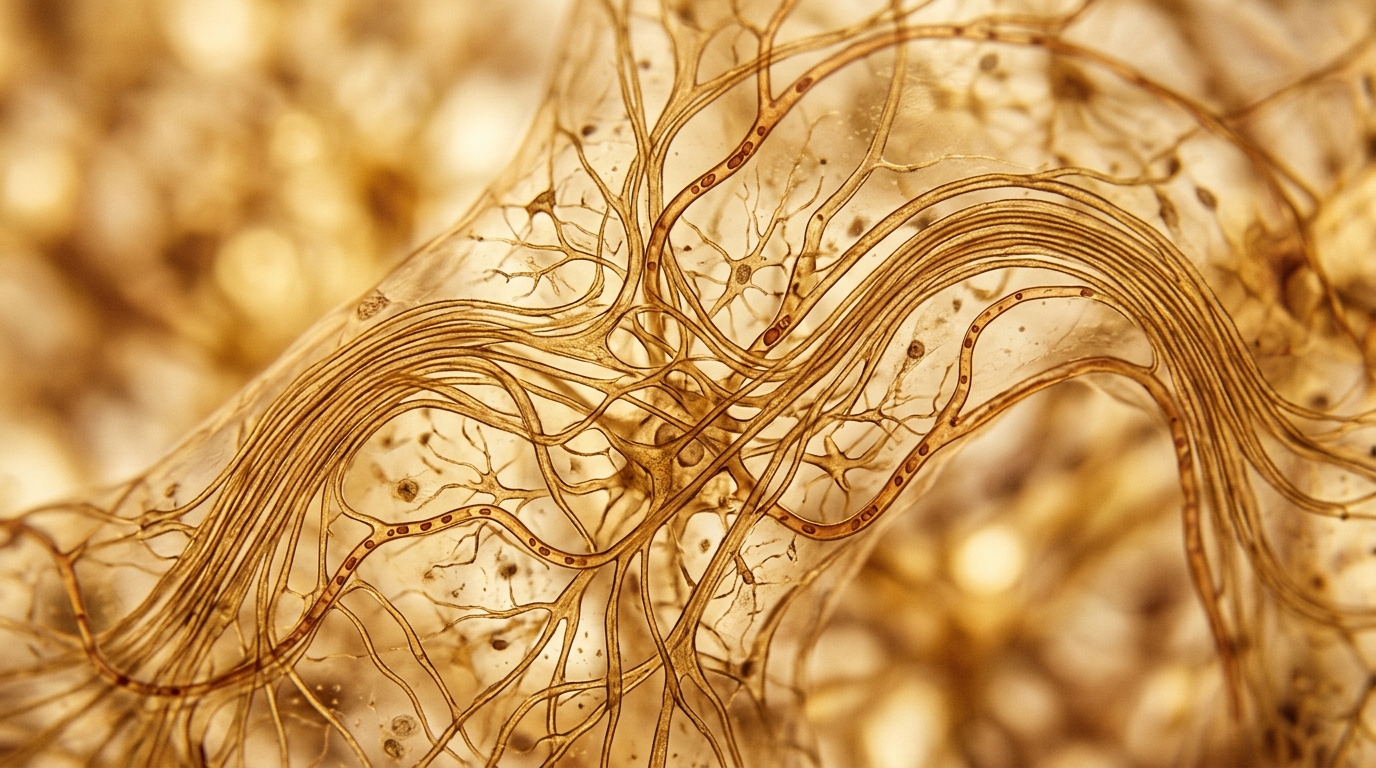 nerve fibers blood vessels macro detail golden scientific