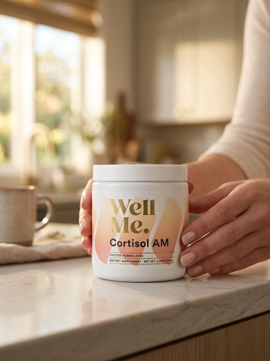Cortisol AM supplement held gently in morning light