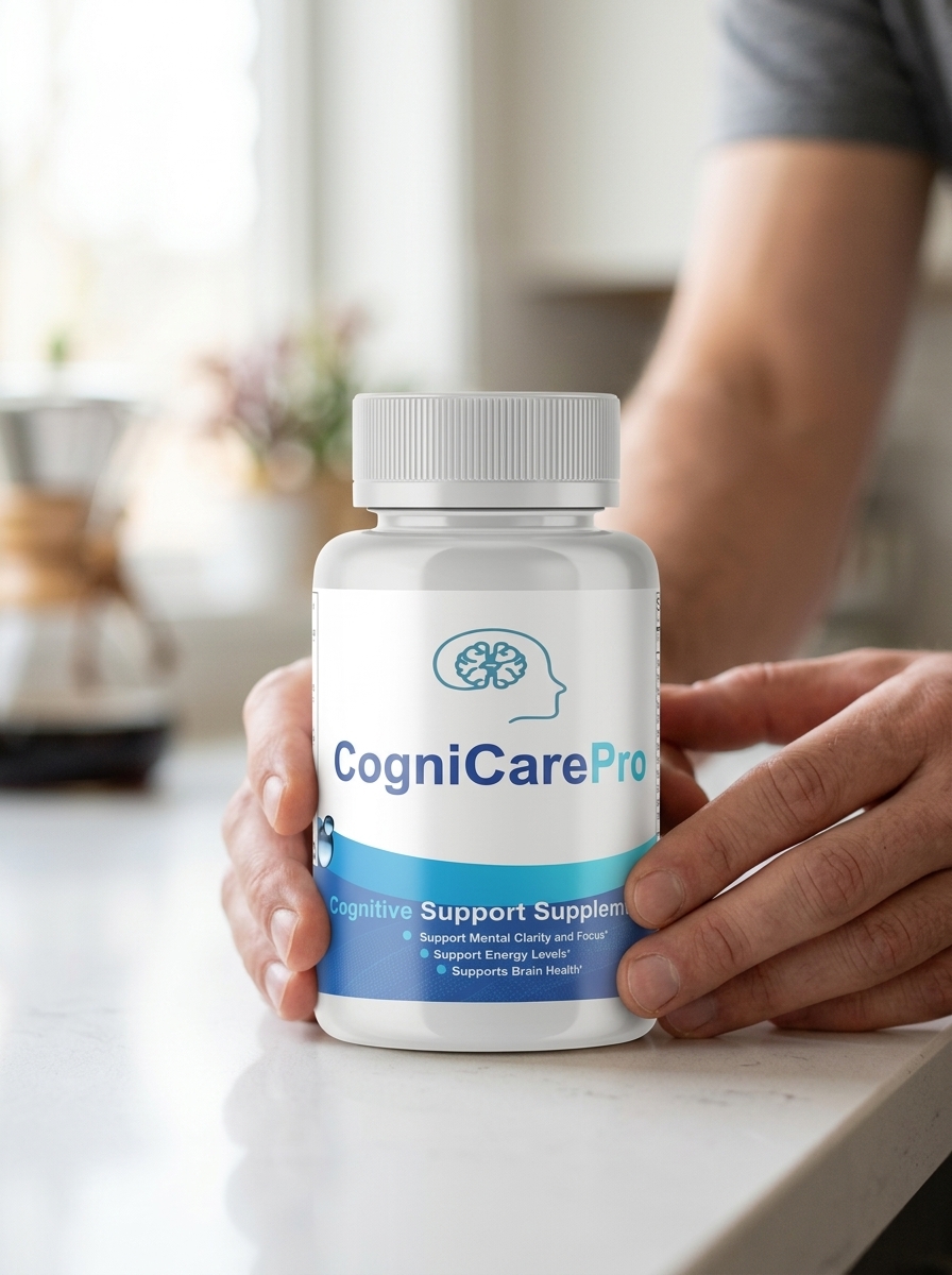 CogniCare Pro brain supplement bottle in hands
