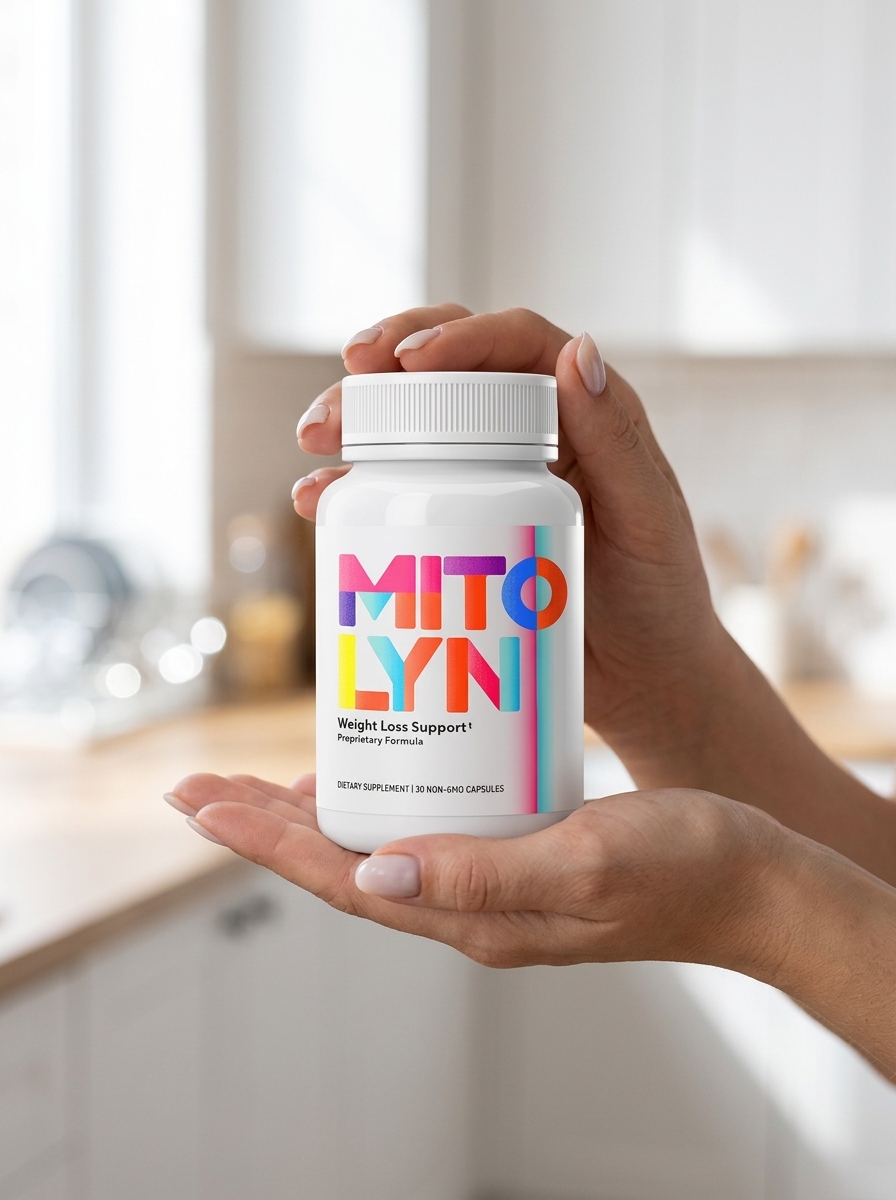 Mitolyn mitochondrial support supplement bottle held gently