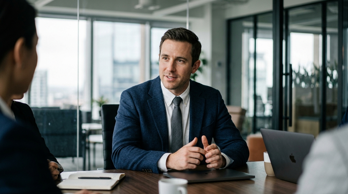engaged man in productive business meeting