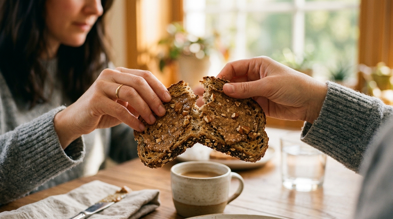 woman preparing healthy breakfast with whole grain toast