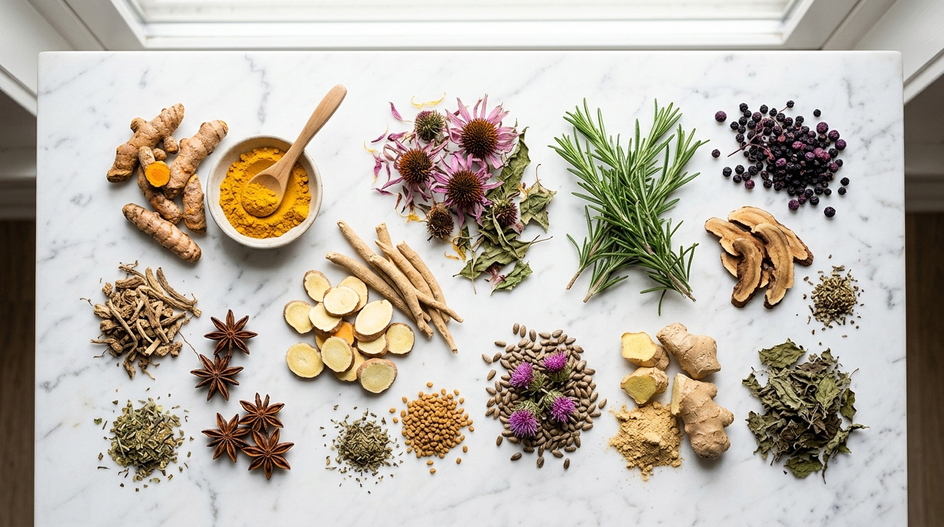 natural supplement ingredients arranged artistically