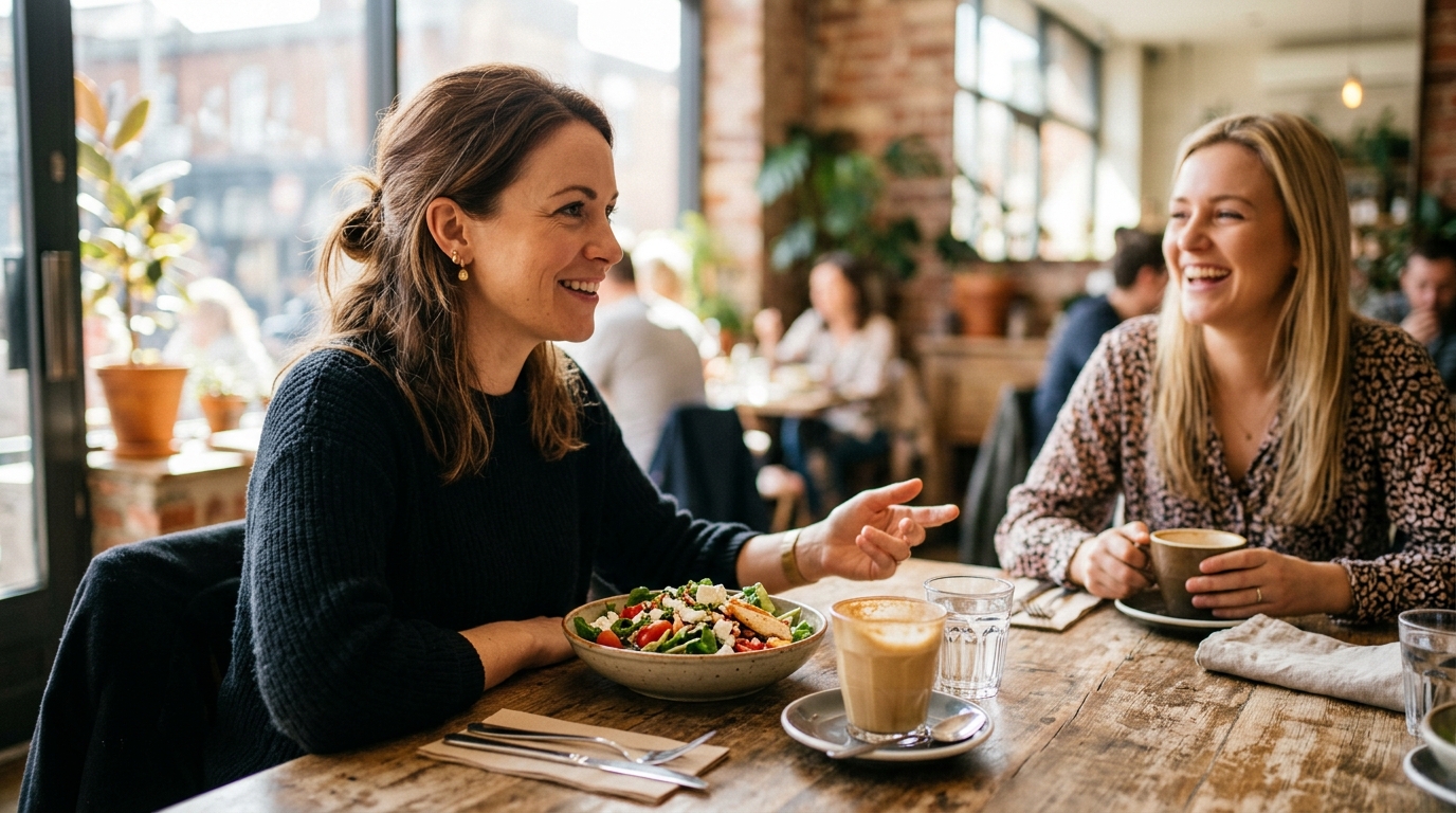 women having enlightening lunch conversation at cafe