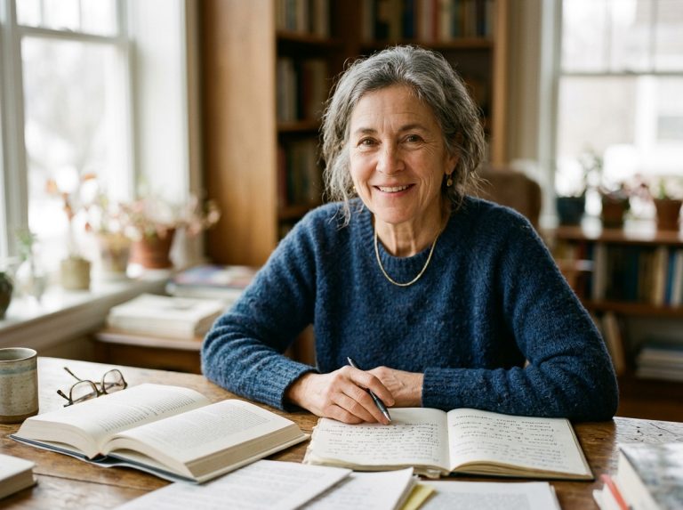 mature woman learning languages with books