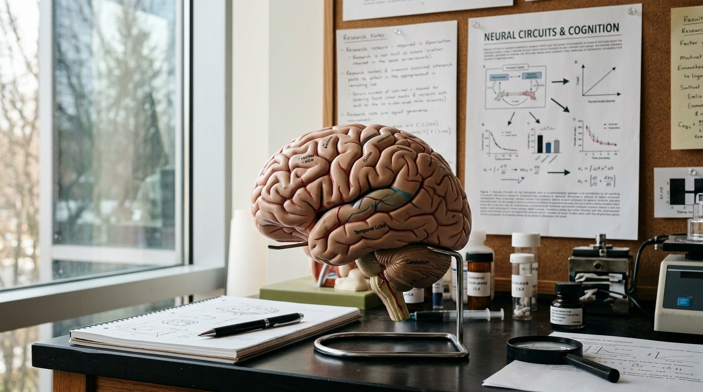 Brain model with scientific research materials