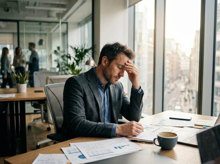 man experiencing mental fog at desk