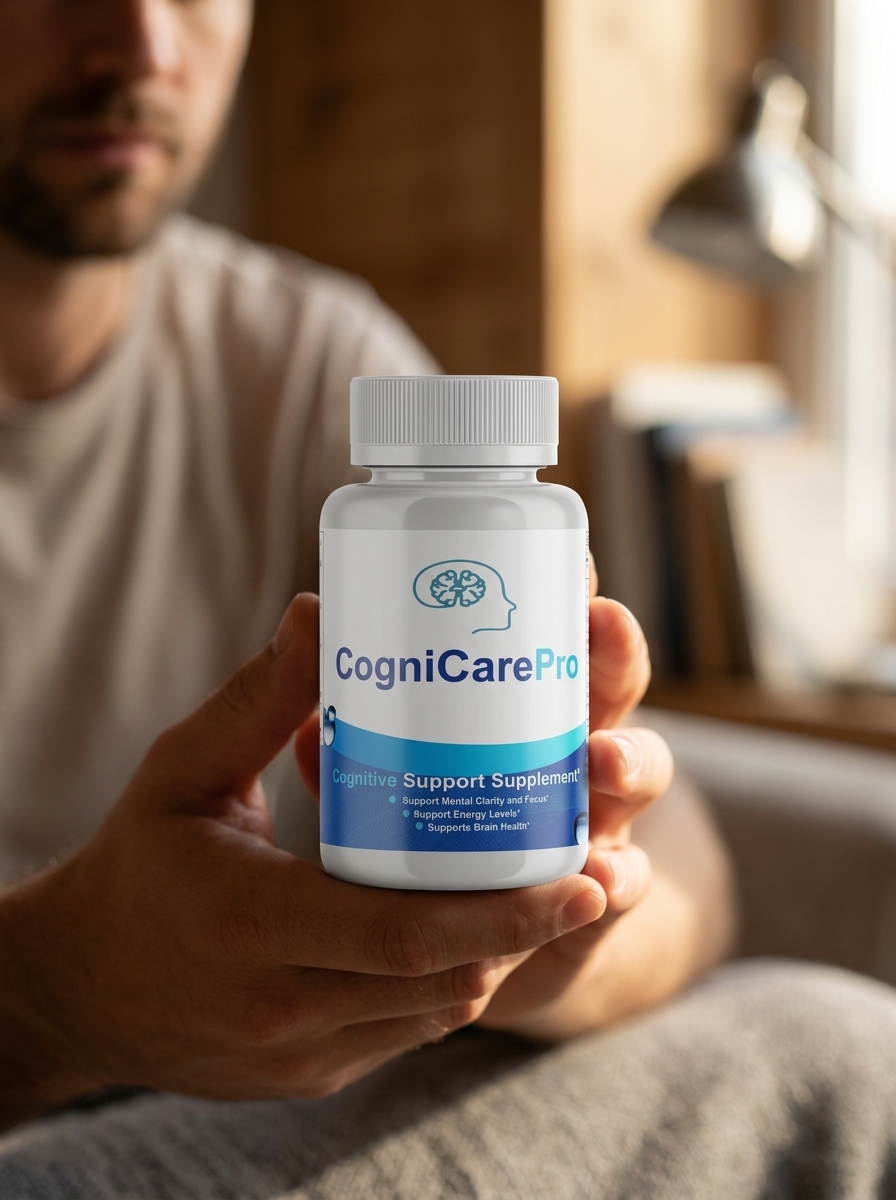 CogniCare Pro brain supplement bottle hands holding