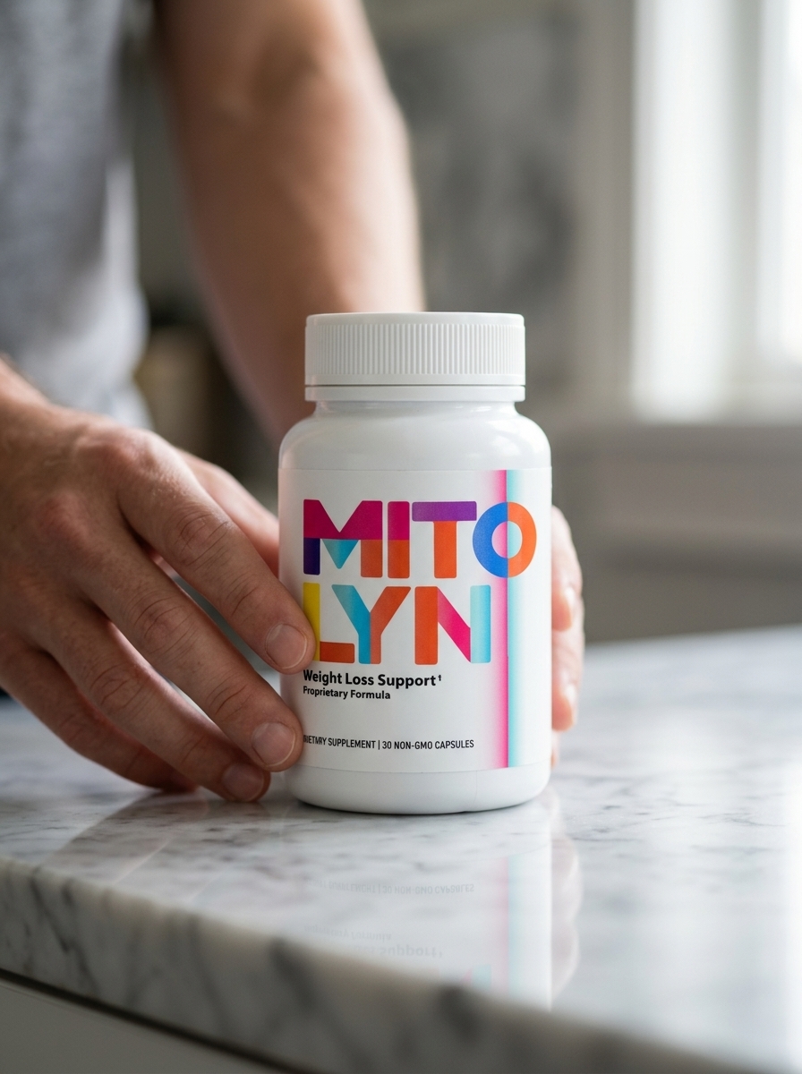 Mitolyn mitochondrial support supplement bottle on counter