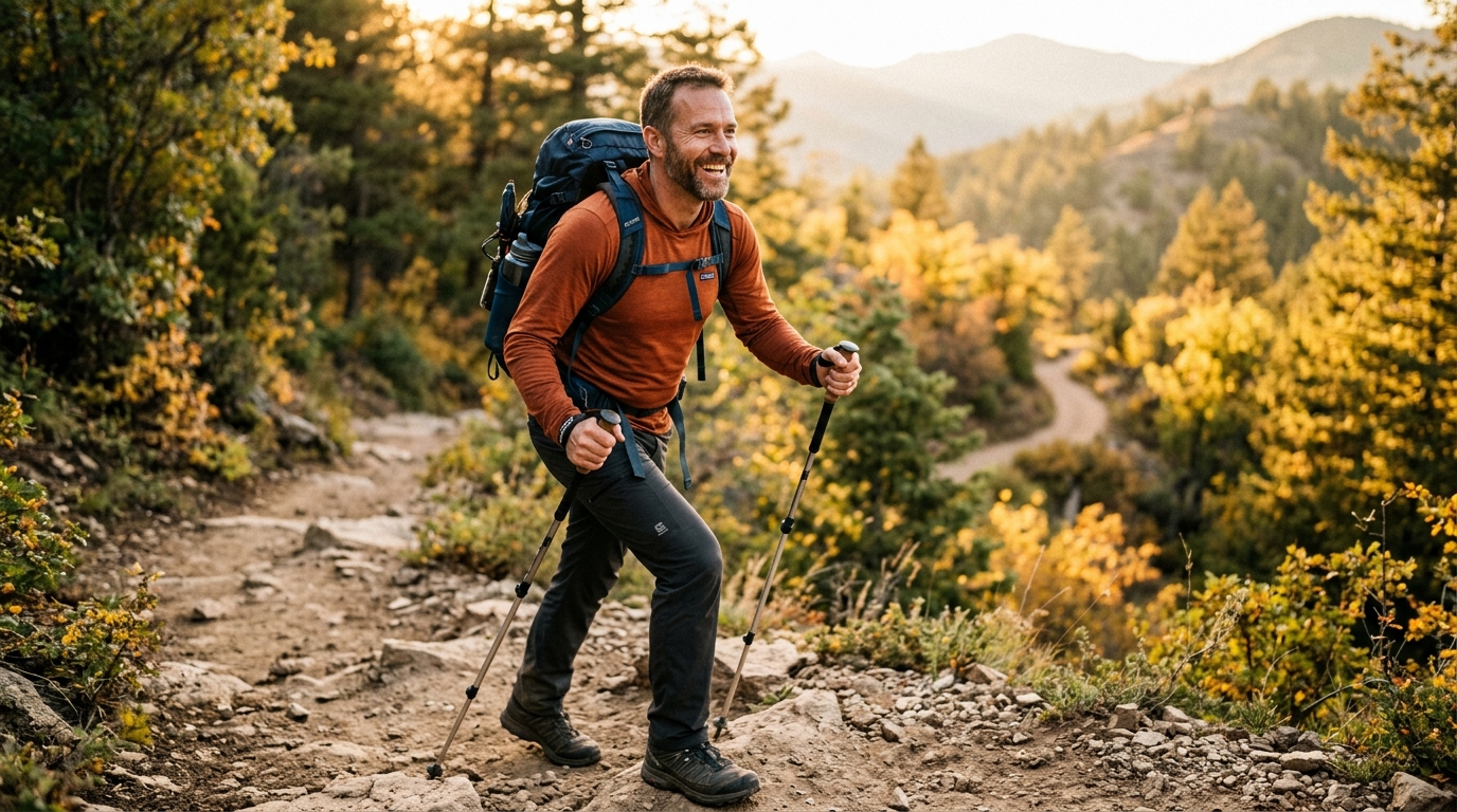 energized man hiking showing renewed vitality