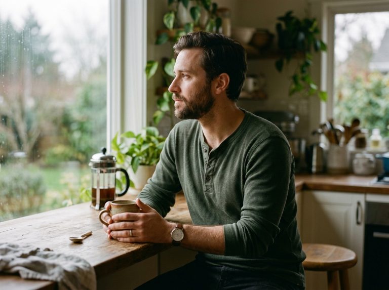 man with coffee contemplating morning clarity