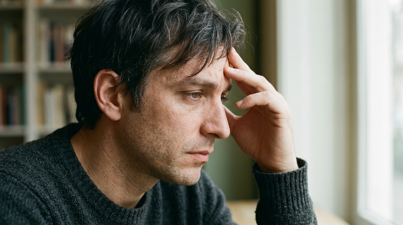 man experiencing mental fog and confusion
