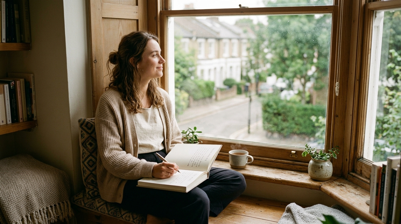 woman starting mindful morning practice