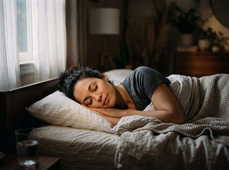 woman sleeping peacefully in moonlit bedroom
