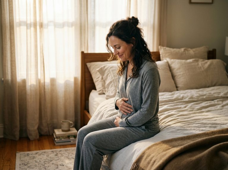 woman sitting peacefully on bed at dawn