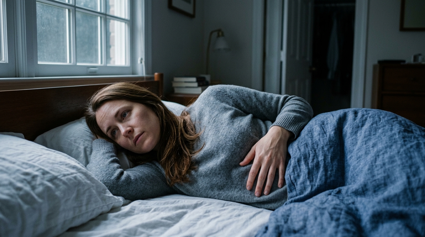 woman listening to body signals at night