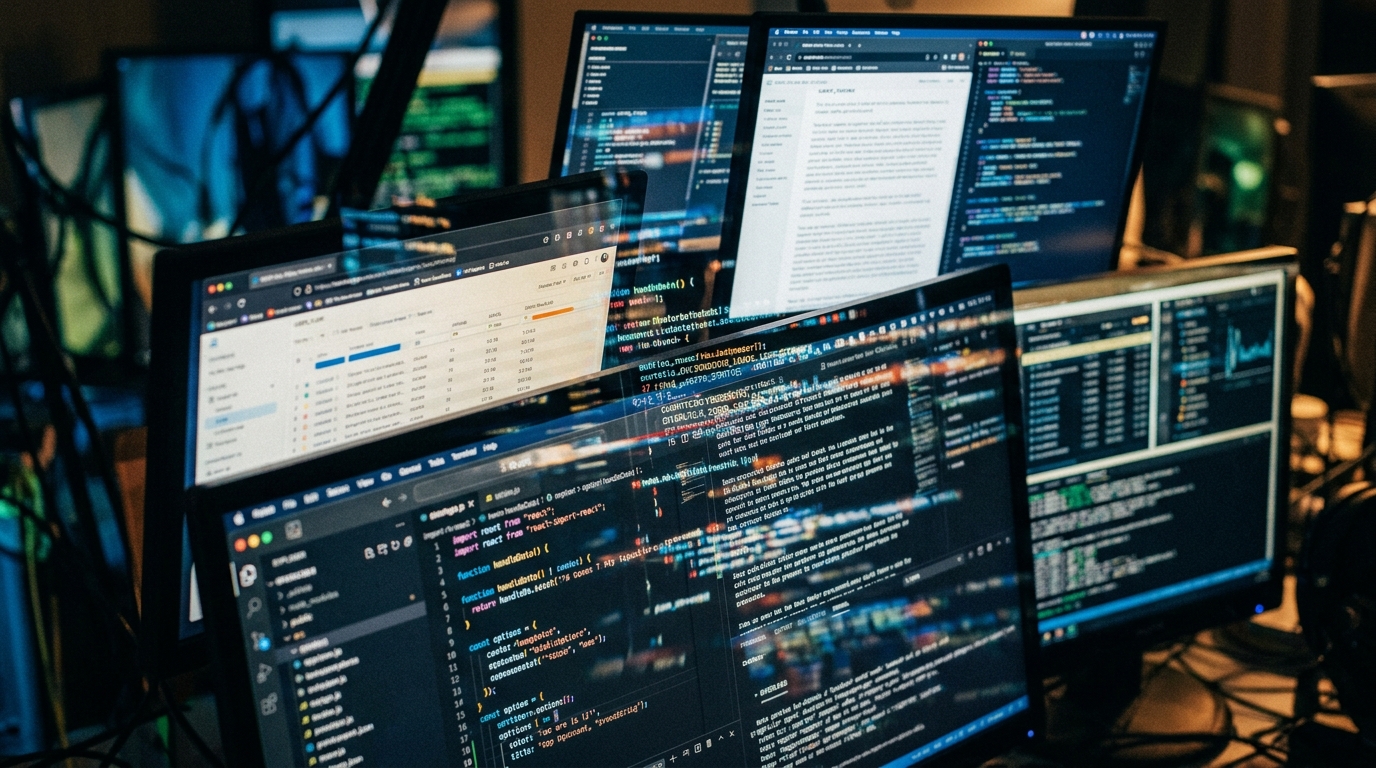 overlapping computer screens creating visual processing strain
