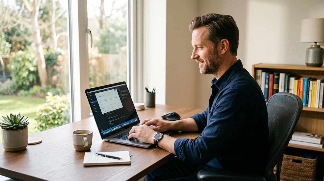 focused man working comfortably at computer