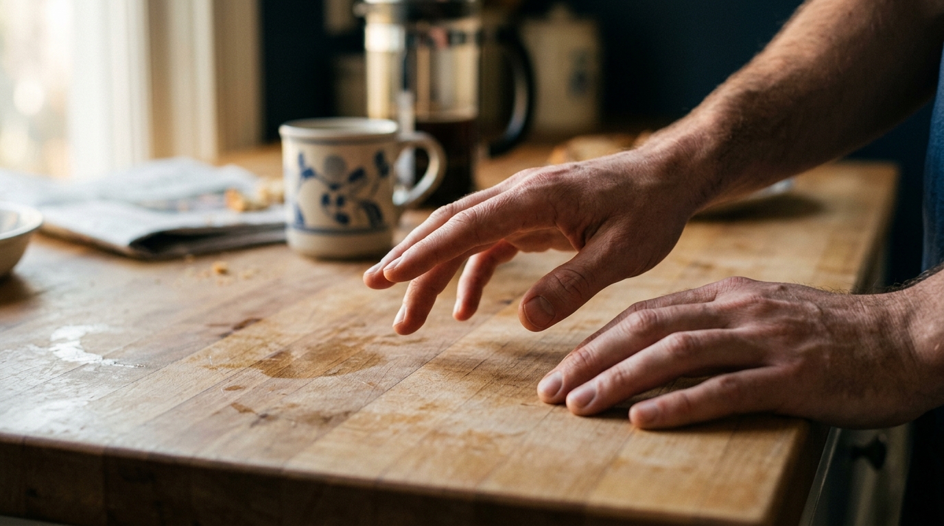hands reaching for phantom phone automatic gesture