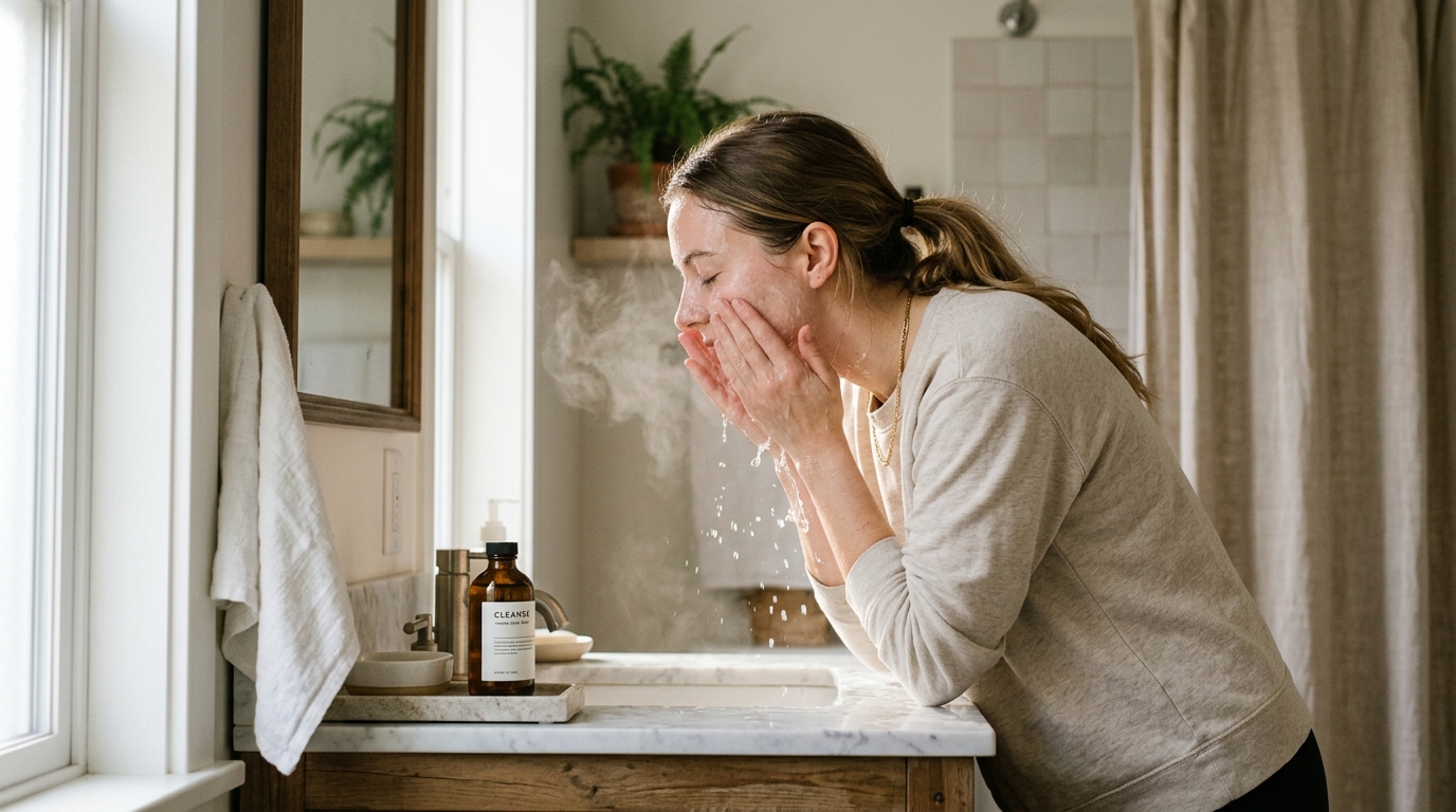 woman enjoying simple effective morning skincare routine