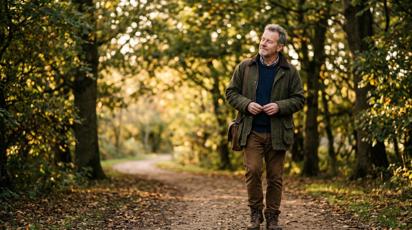 man practicing mindful listening during walk