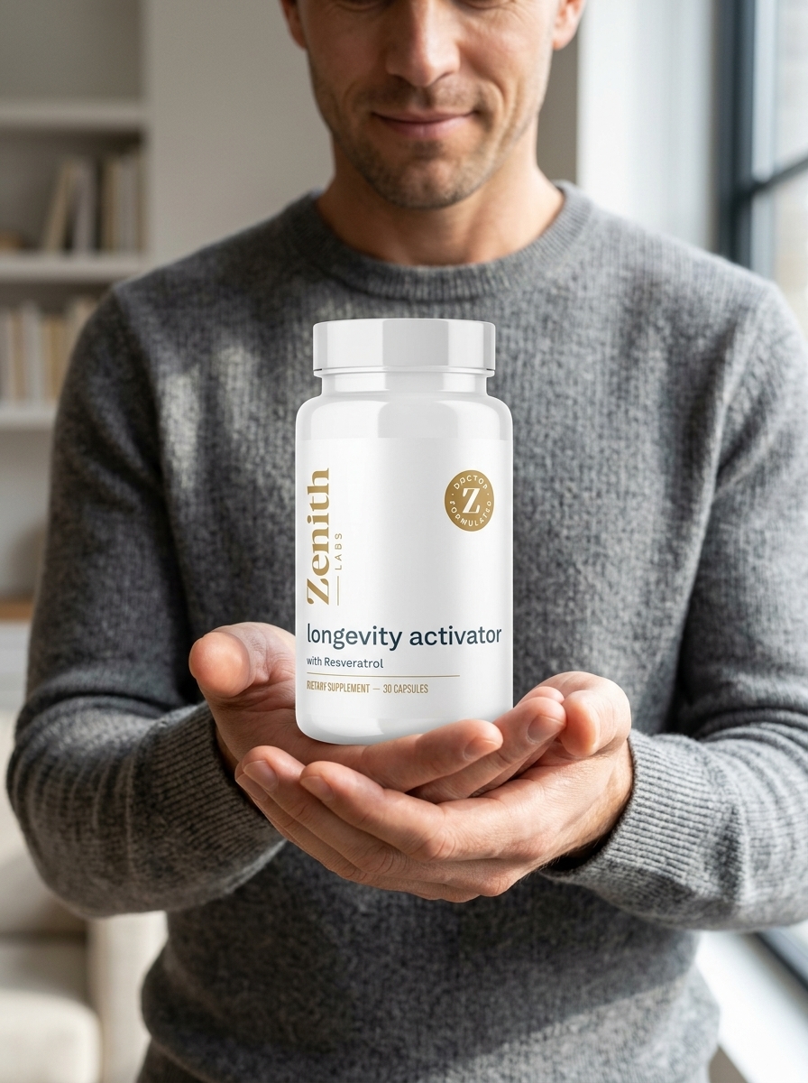 Longevity Activator supplement bottle being held